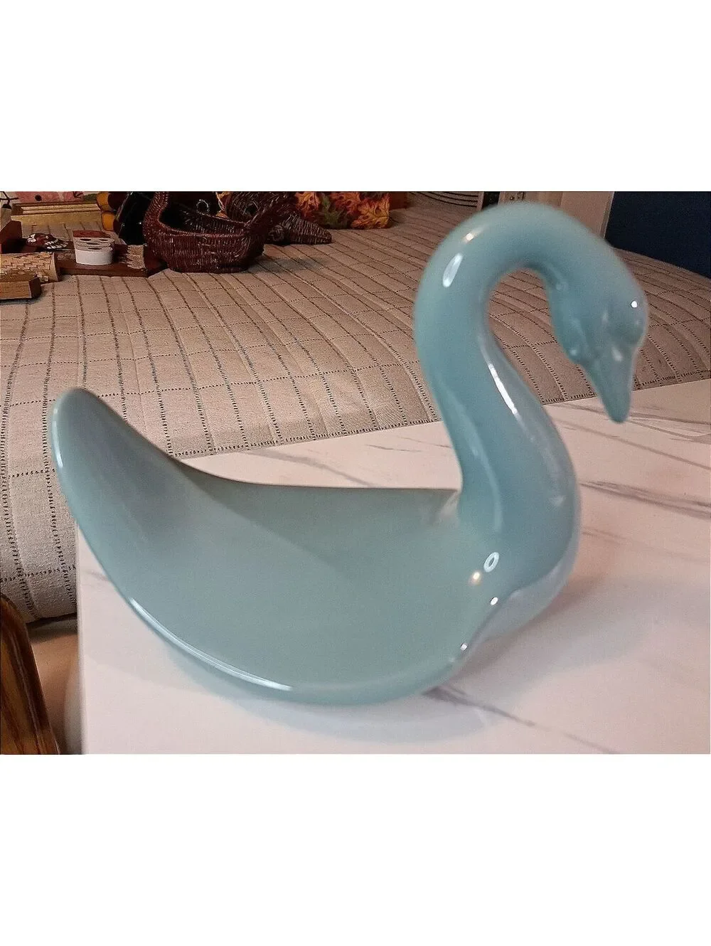 Vintage MCM Elegant Blue Ceramic Swan Towel Holder
